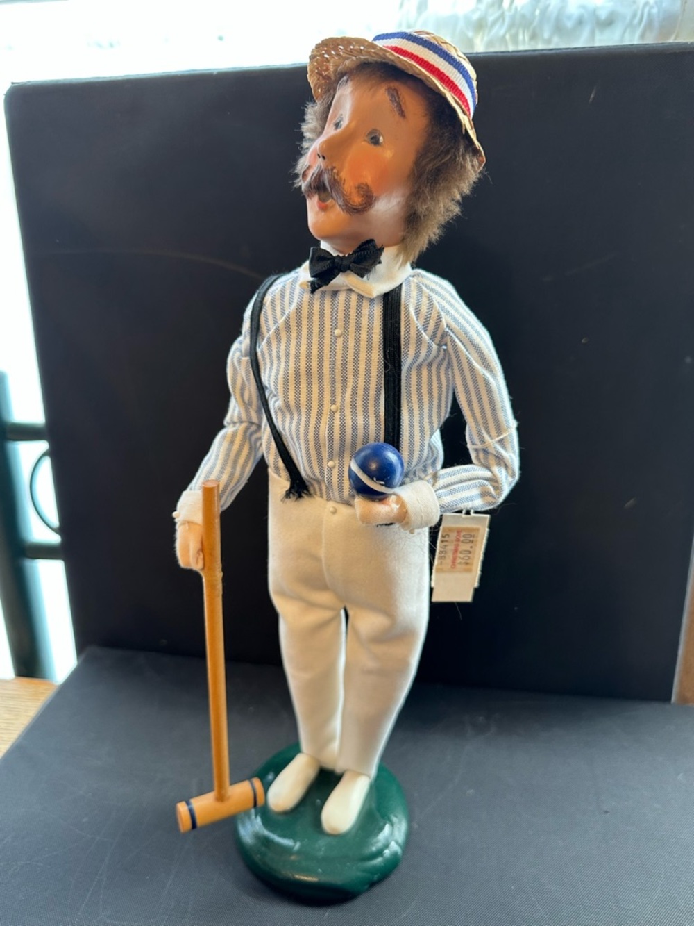 Handcrafted Striped Blue & White Croquet Player Ceramic Figurine